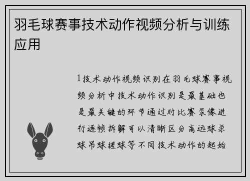 羽毛球赛事技术动作视频分析与训练应用